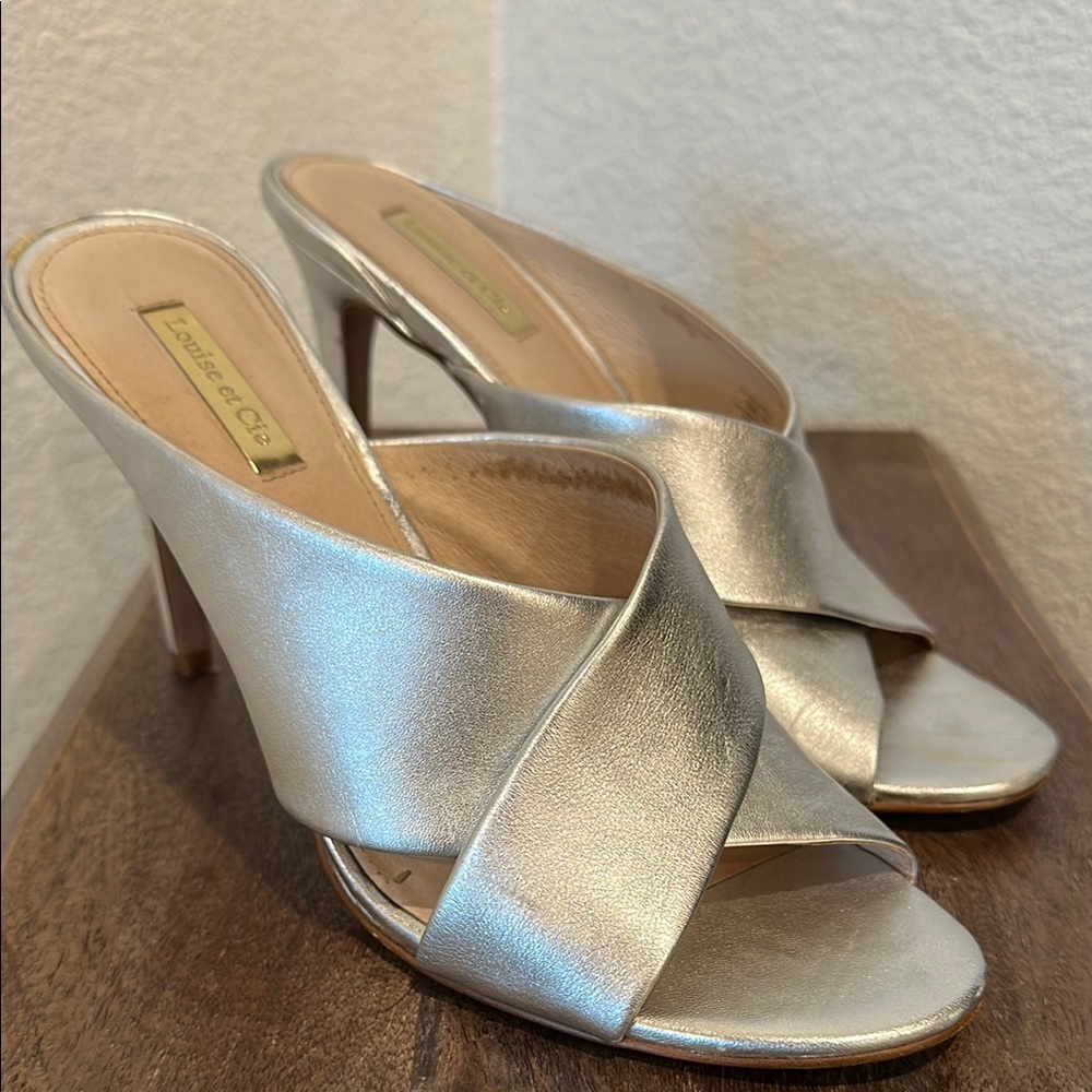 LOUISE ET CIE Halloway Leather Metallic Crisscross Heels Size EUR 40 US 9